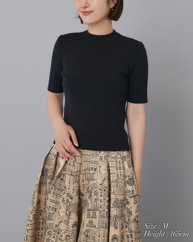 ベーシックショートスリーブニット(ブラック) - seventen