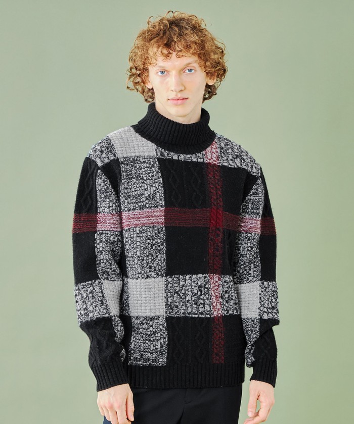 WEB限定】クレストブリッジチェックタートルネックニット(506873938
