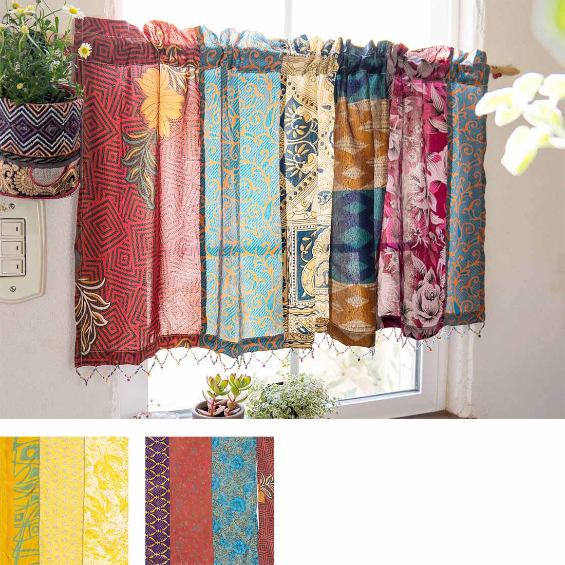 カフェカーテン サリーパッチ[インドサリー 古布 のれん アジアン