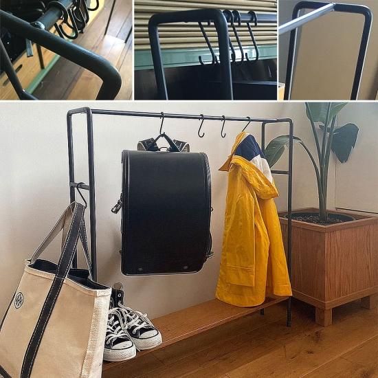 アイアン黒皮仕上げ 鉄の素材感を活かしたハンガーラック Sサイズ