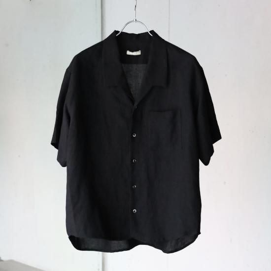 Gorsch BAMBOO LINEN OPEN COLLAR SHORT SLEEVE SHIRT - BLACK - PURAS