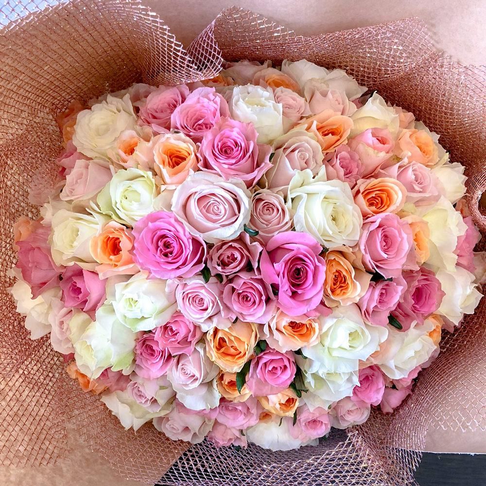 ミックスバラ100本の花束 | フラワー&バルーンショップ BLOSSOM 神戸