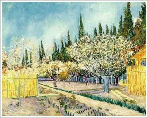 ゴッホ【糸杉のある花咲く果樹園】 - 手描き 絵画（油絵複製画）販売の