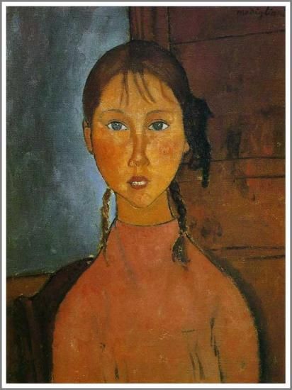 モディリアーニ【おさげ髪の少女】 - 手描き 絵画（油絵複製画）販売の