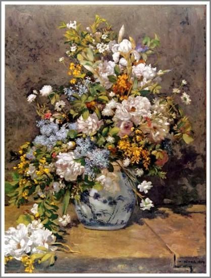 ルノワール【春のブーケ（春の花）】 - 手描き 絵画（油絵複製画）販売