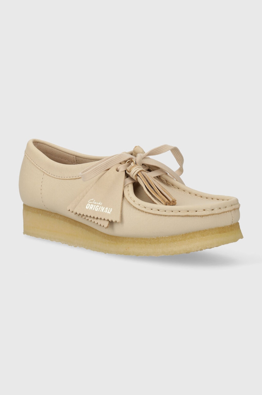 Clarks Originals leather shoes Wallabee women's beige color