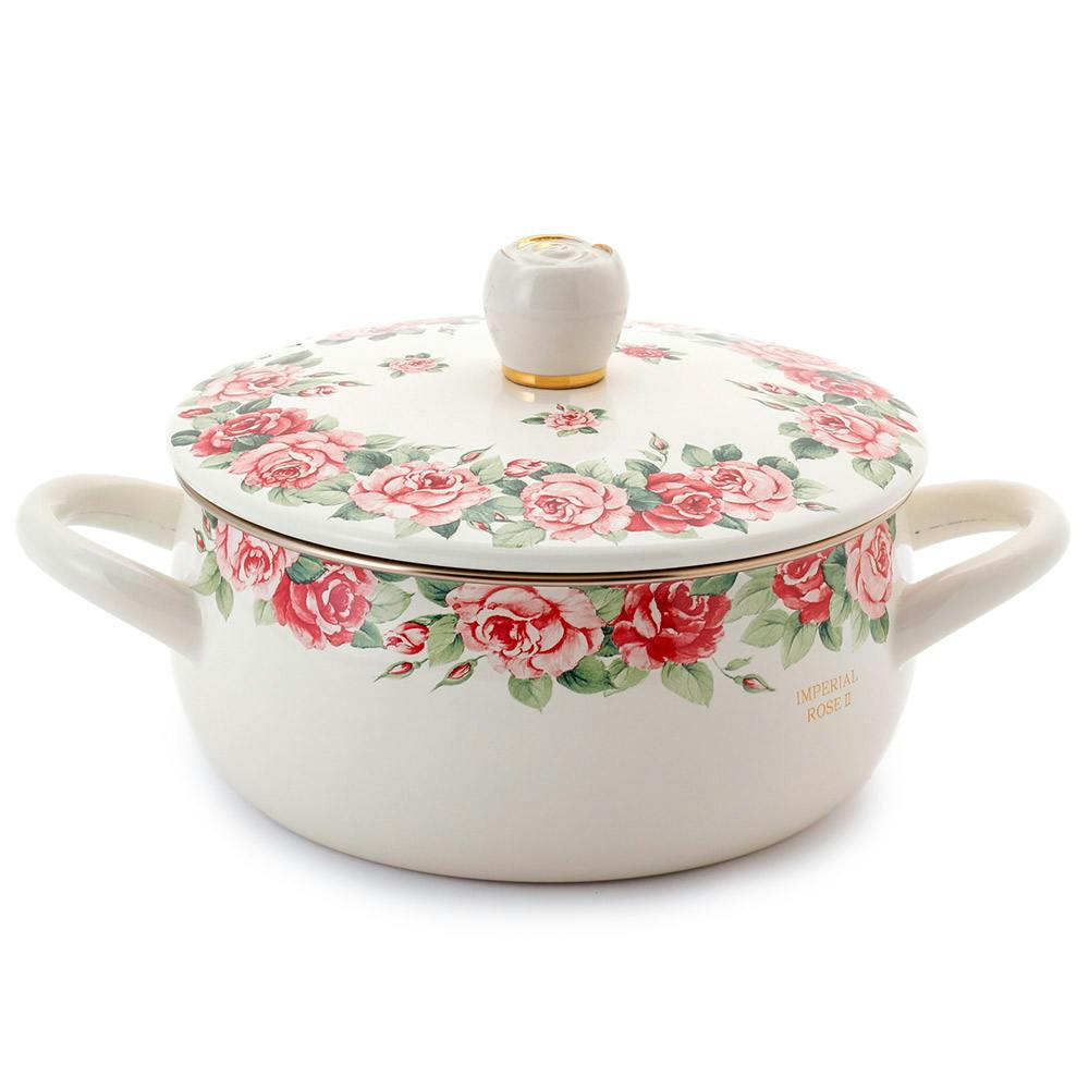 エジリー インペリアルローズ 琺瑯 両手鍋 18cm 薔薇 ガス火 IH対応