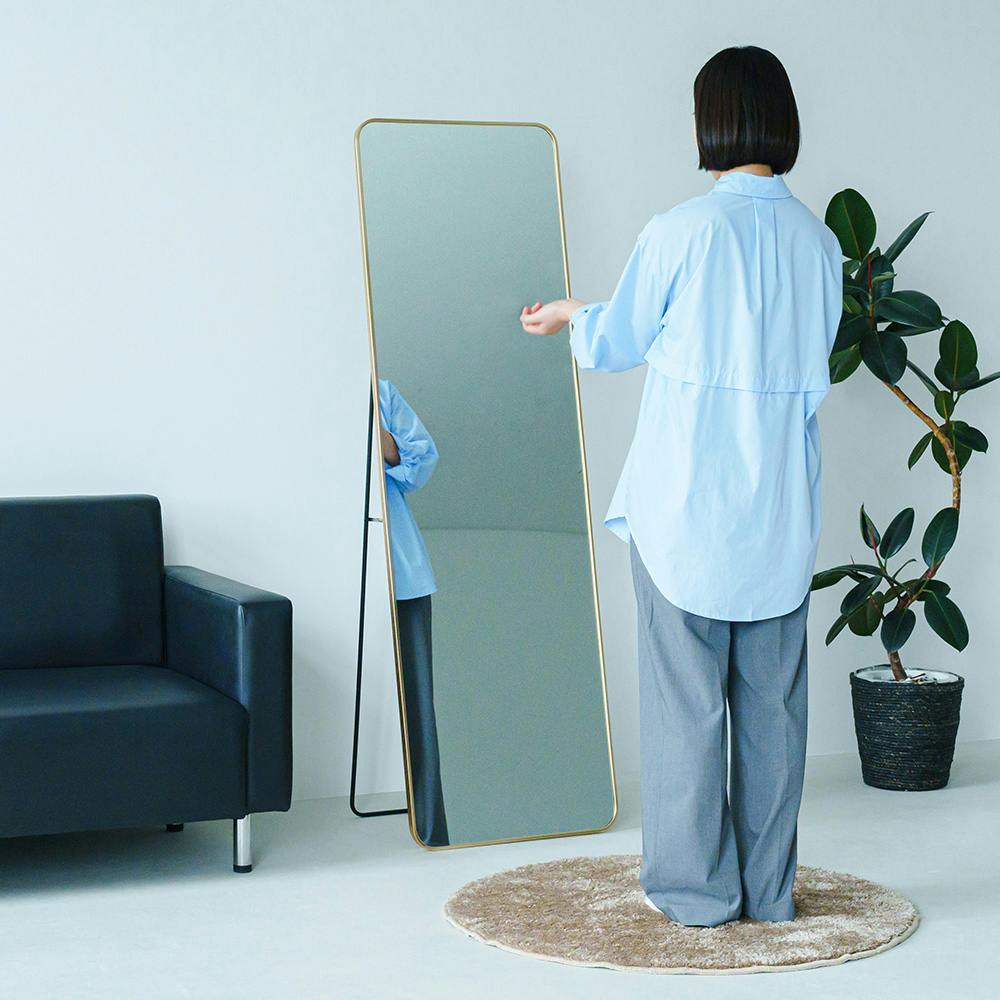 スタンドミラールーミー(スクエア) [ゴールド]】幅50.5×奥2.9～39×高さ