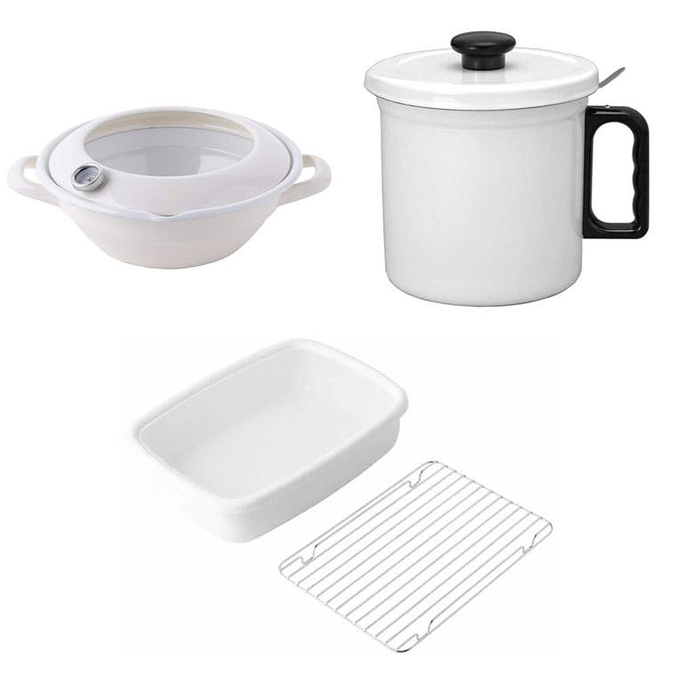 天ぷら鍋 オイルポット 網付きホーロー容器 調理器具 3点セット 富士