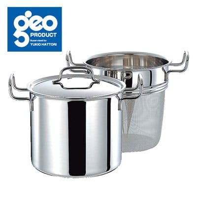 ジオプロダクト パスタポット 21cm メッシュ網付き 6.8L 全面7層構造