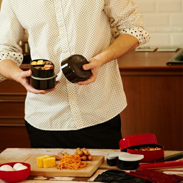 ECHIZEN 小判弁当 大 2段 500ml 中子 ゴムバンド付き 黒/赤【お弁当箱