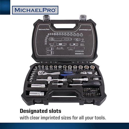 47ピース 1/4 & 3/8インチ 72T ラチェットレンチソケットセット 六角形