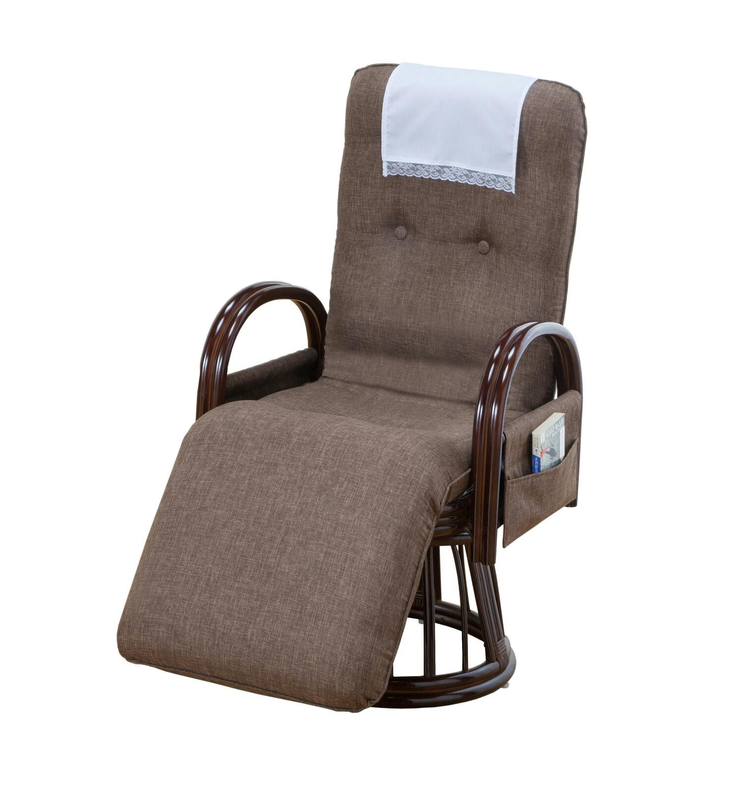 天然籐フットレスト付き回転高座椅子【ダークブラウン】ハイバック