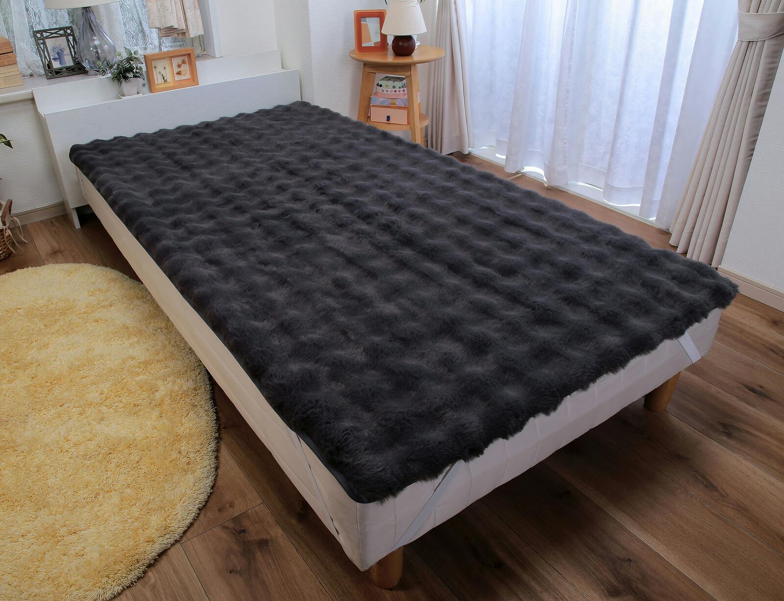 ミンク調ふわふわ敷パッド ダブル グレー 【送料込み