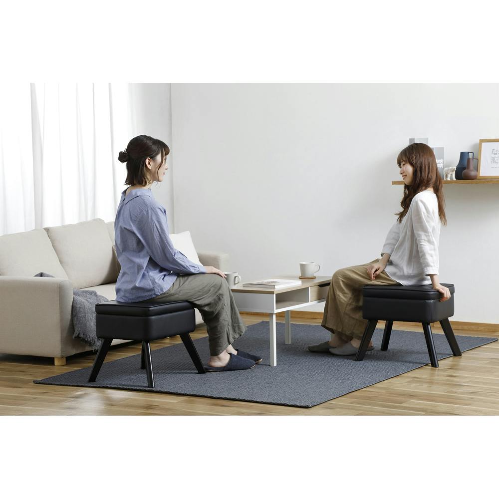 アイリスオーヤマ 収納付オットマン LEC-OT ブラック チェア 椅子 イス