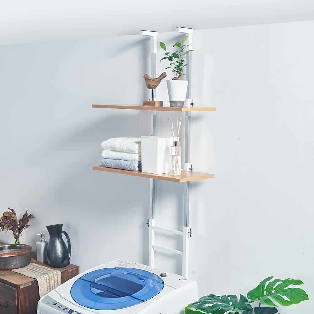 OVITAS 突っ張りランドリーラックロータイプ棚2段 50×35×135.0～208.5