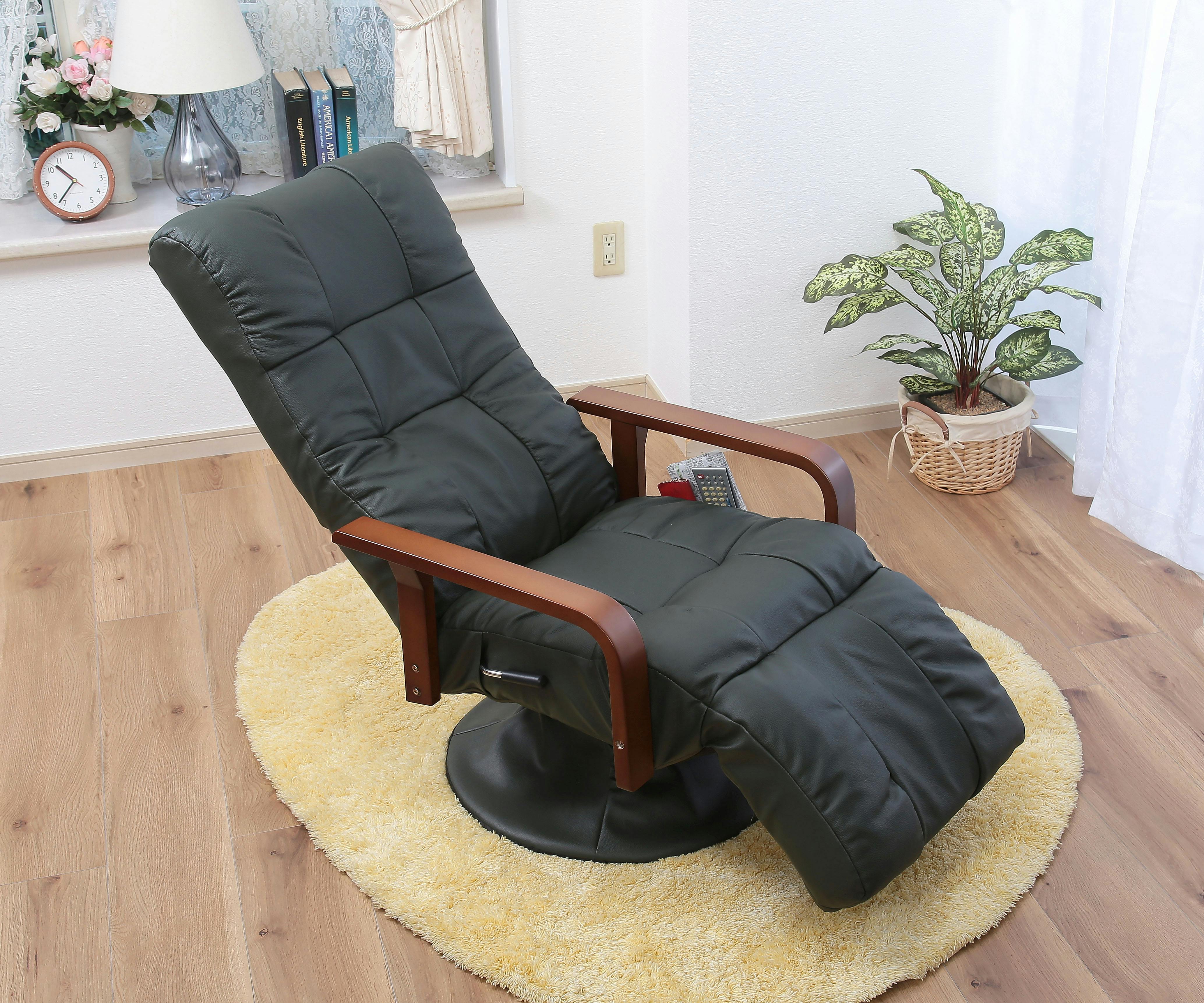 タック Vita 本革フットレスト付きリクライニングチェア ダーク