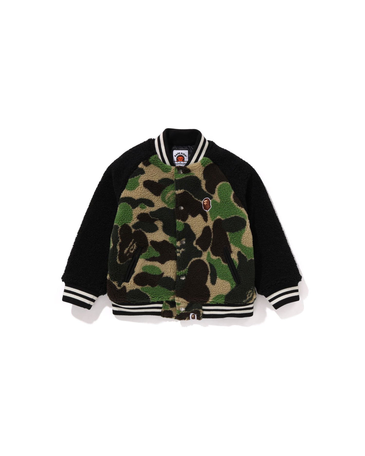 A BATHING APE® Kids Abc Camo Boa Varsity Jacket | Bape official