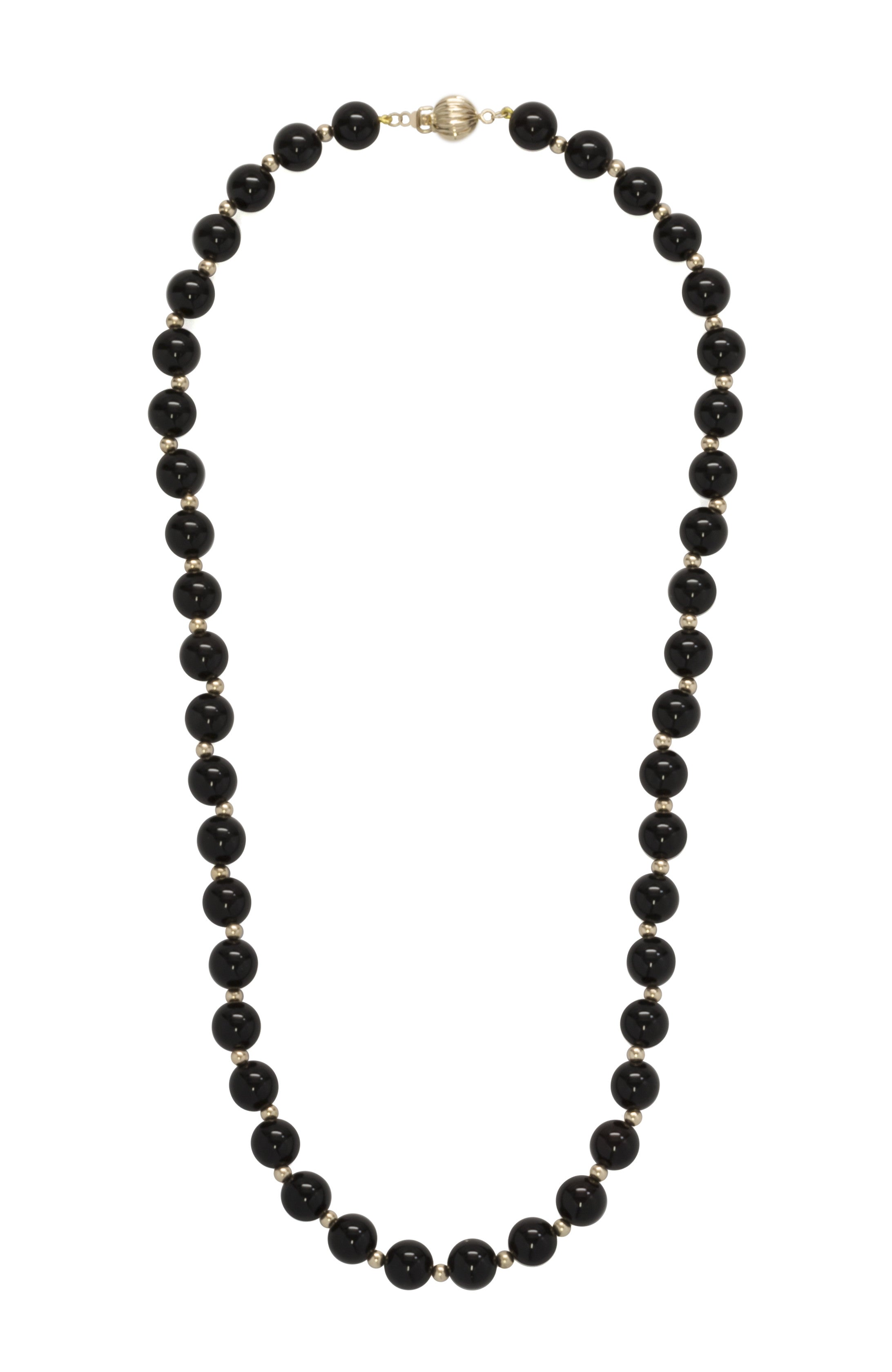 ISAAC WESTMAN® 8 mm Polished Black Onyx Beads & 14K Gold Necklace