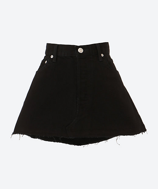 DAMAGE DENIM MINI SKIRT（BLACK