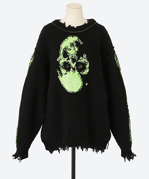 GLOW―IN―THE―DARK SKULL KNIT PULLOVER