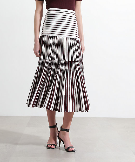 バイカラーストライプフレアニットスカート（0315127419