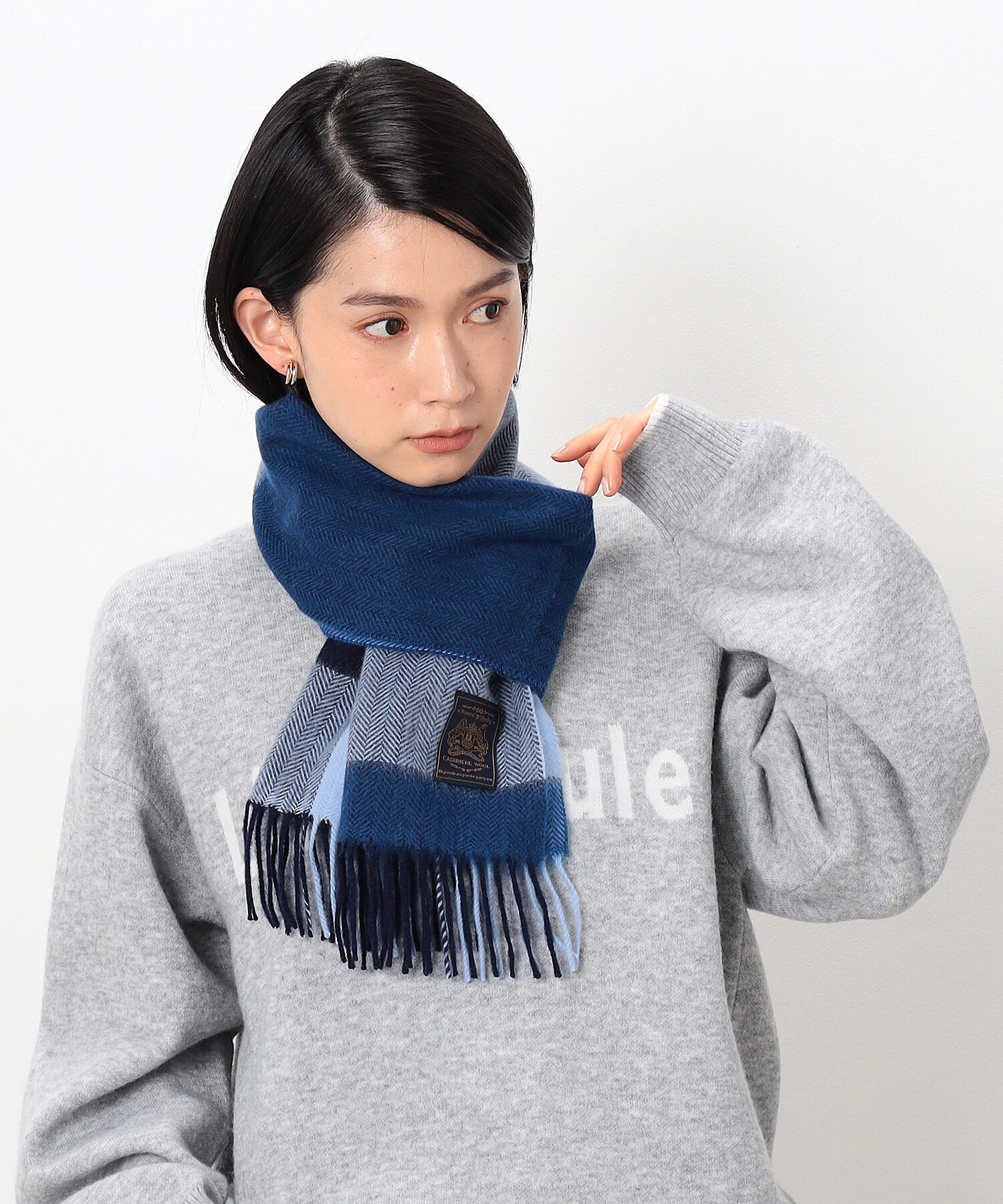 ウールカシミヤ】 ブロックチェック マフラー（4782RI03