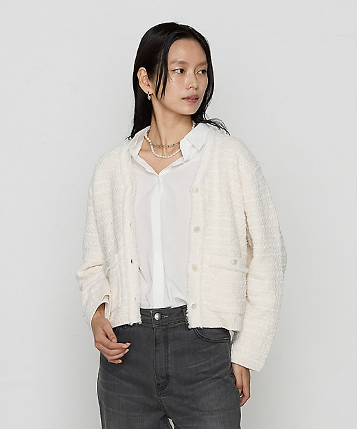 TALLサイズ 〕 ツイードニット カーディガン（6718II10