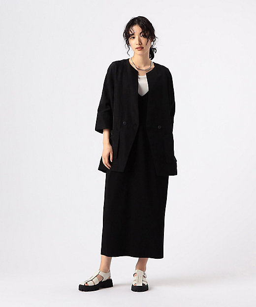 ＋サイズ 〕 アセテートリネンタッサー ドルマンスリーブ シャツ