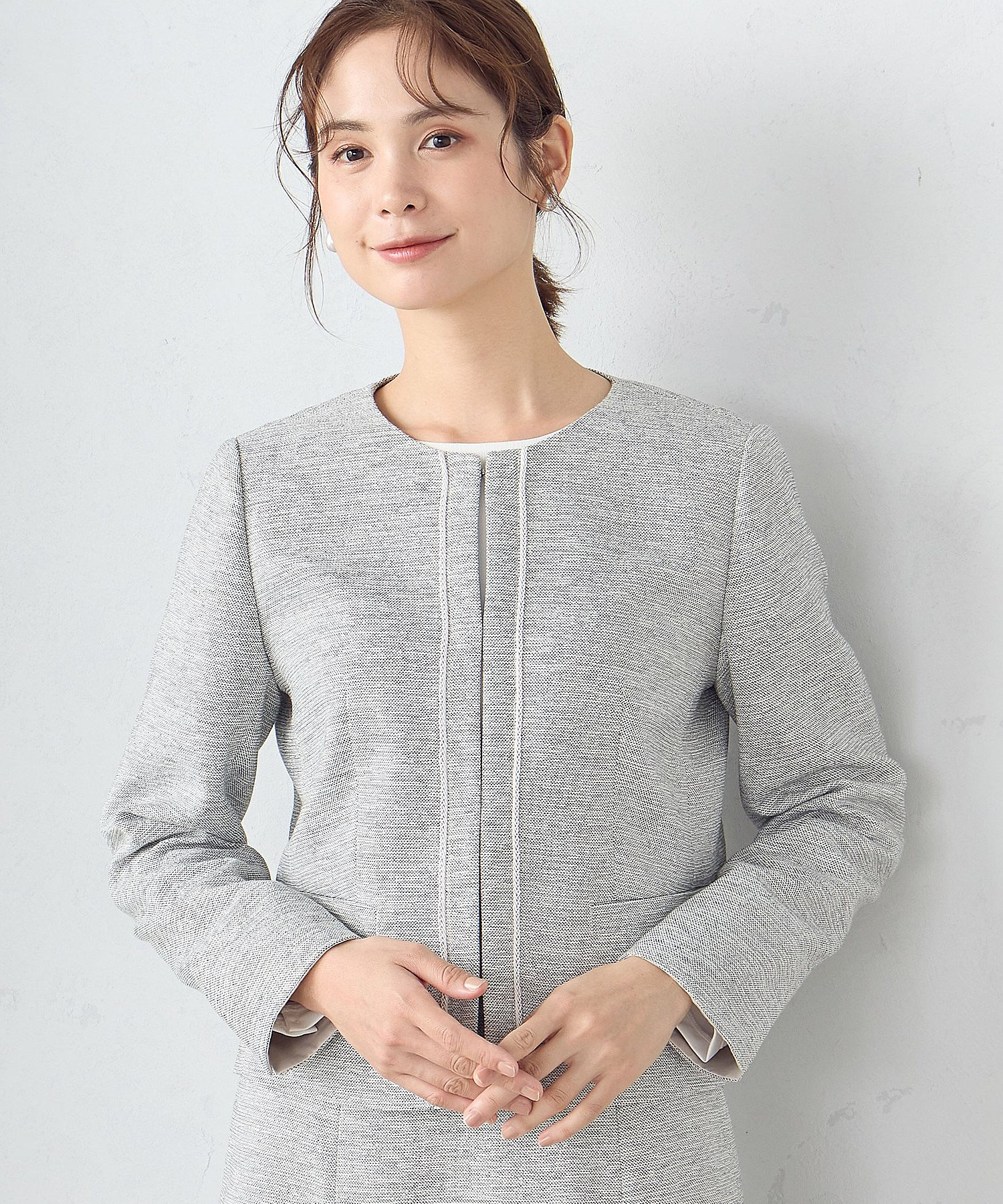 セットアップ対応】ラメツイード ノーカラージャケット