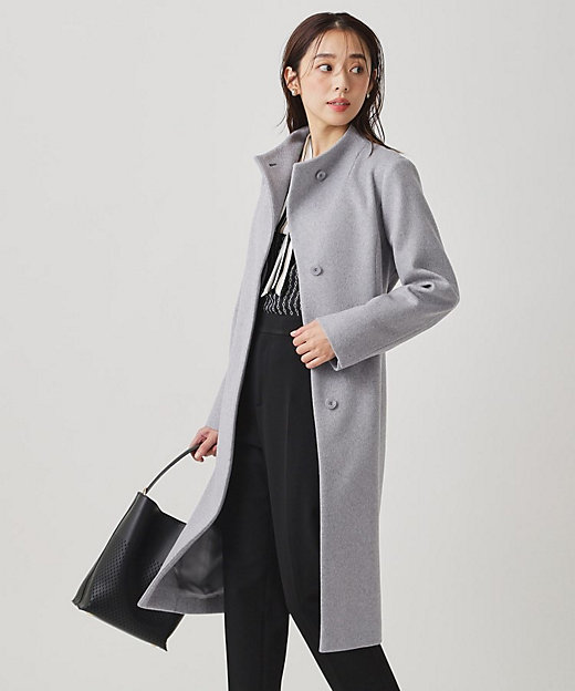 カシミヤ混／日本製】Iラインスタンドウィングカラーコート