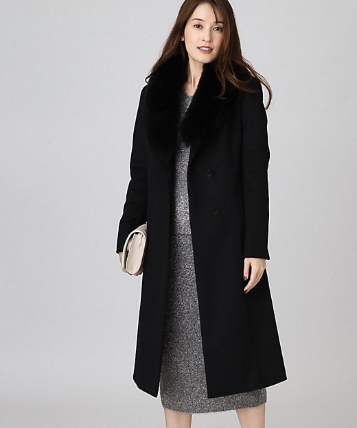 日本製／フォックスファー／カシミヤ混】ファー付ウールコート