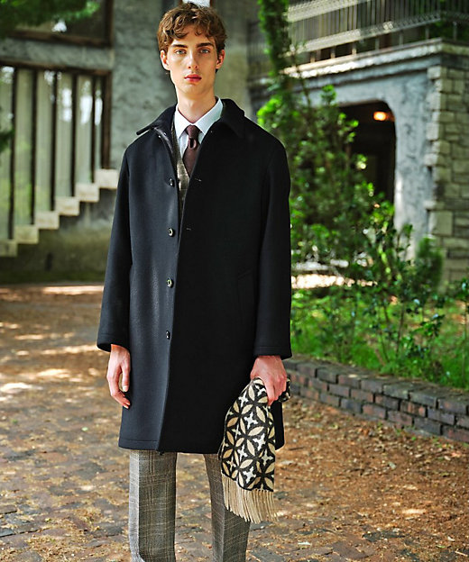 SUPER140'sウール】メルトン ステンカラーコート