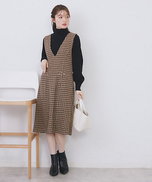 ラメスパンコール千鳥柄ジャンスカ【洗濯機OK／イージーアイロン