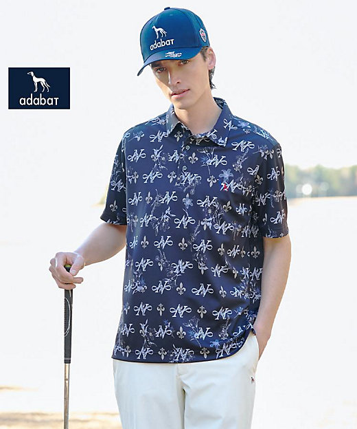 ADABAT NAVY】シャダンロゴモノグラム半袖ポロシャツ