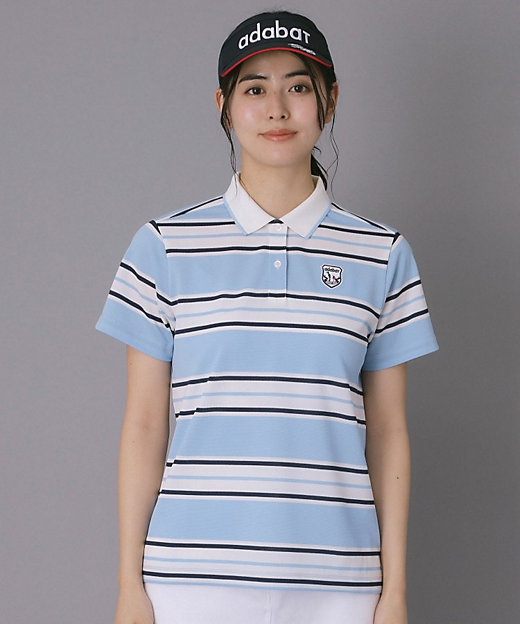 ADABAT NAVY】ランダムボーダー半袖ポロシャツ