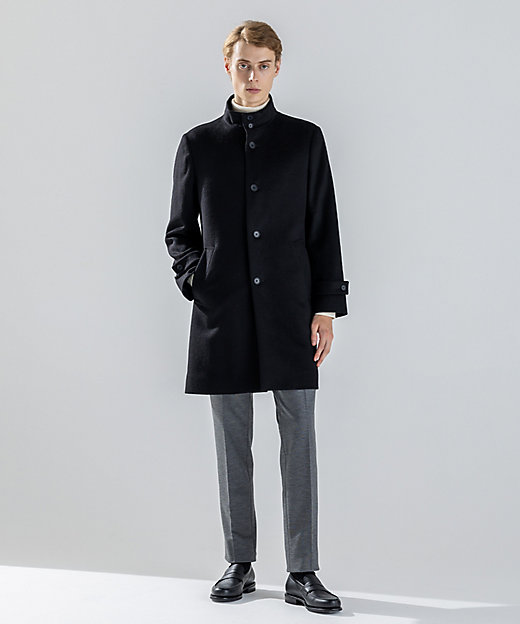 新素材】ライトウールシャギー スタンドカラーシングルブレストコート