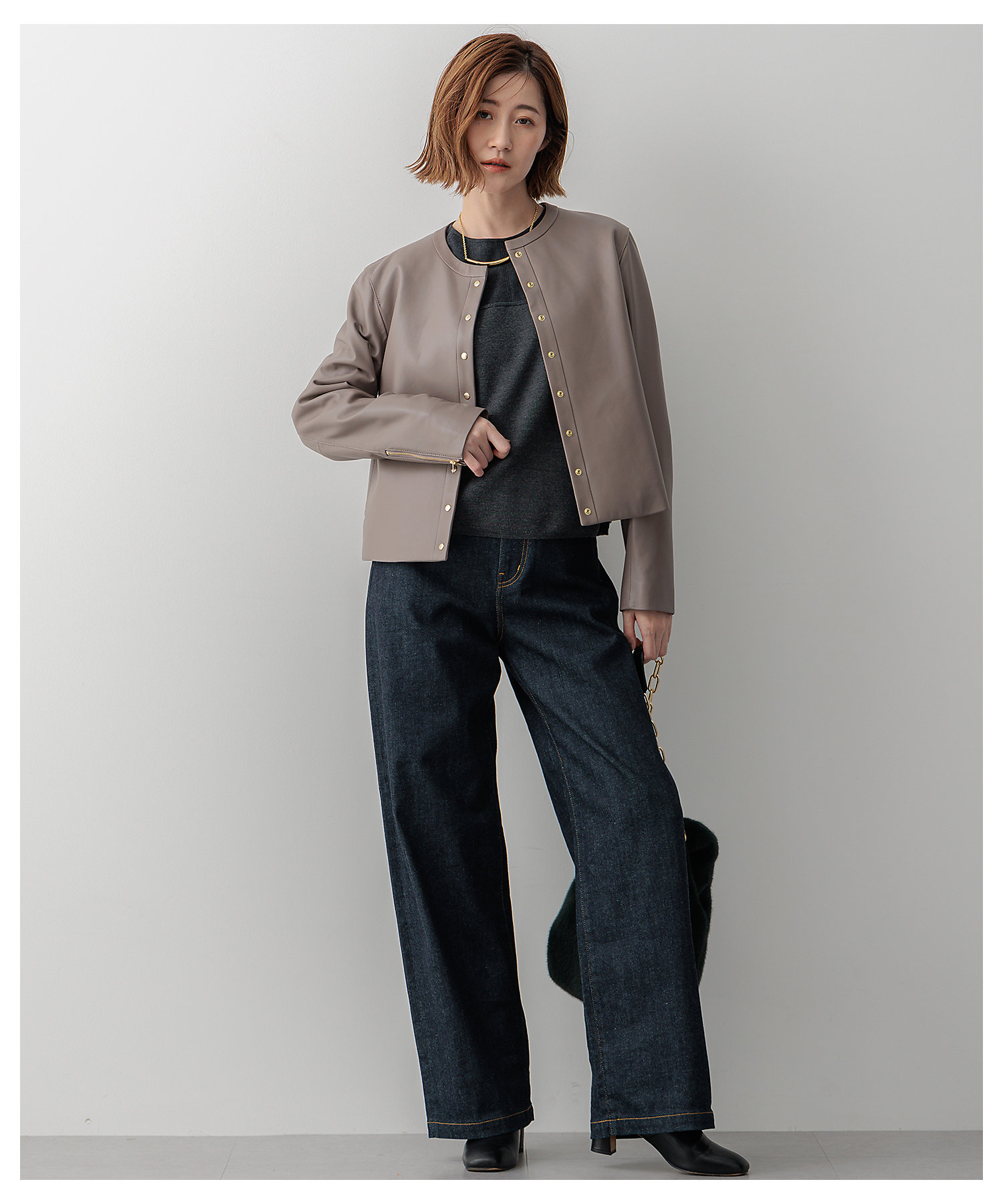 23区 中村アン着用 ノーカラーレザージャケット Mサイズ 黒 ラムレザー