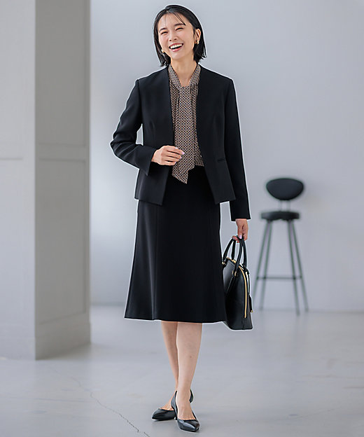 セットアップ対応／洗える】トリアセダブルジョーゼット ノーカラー