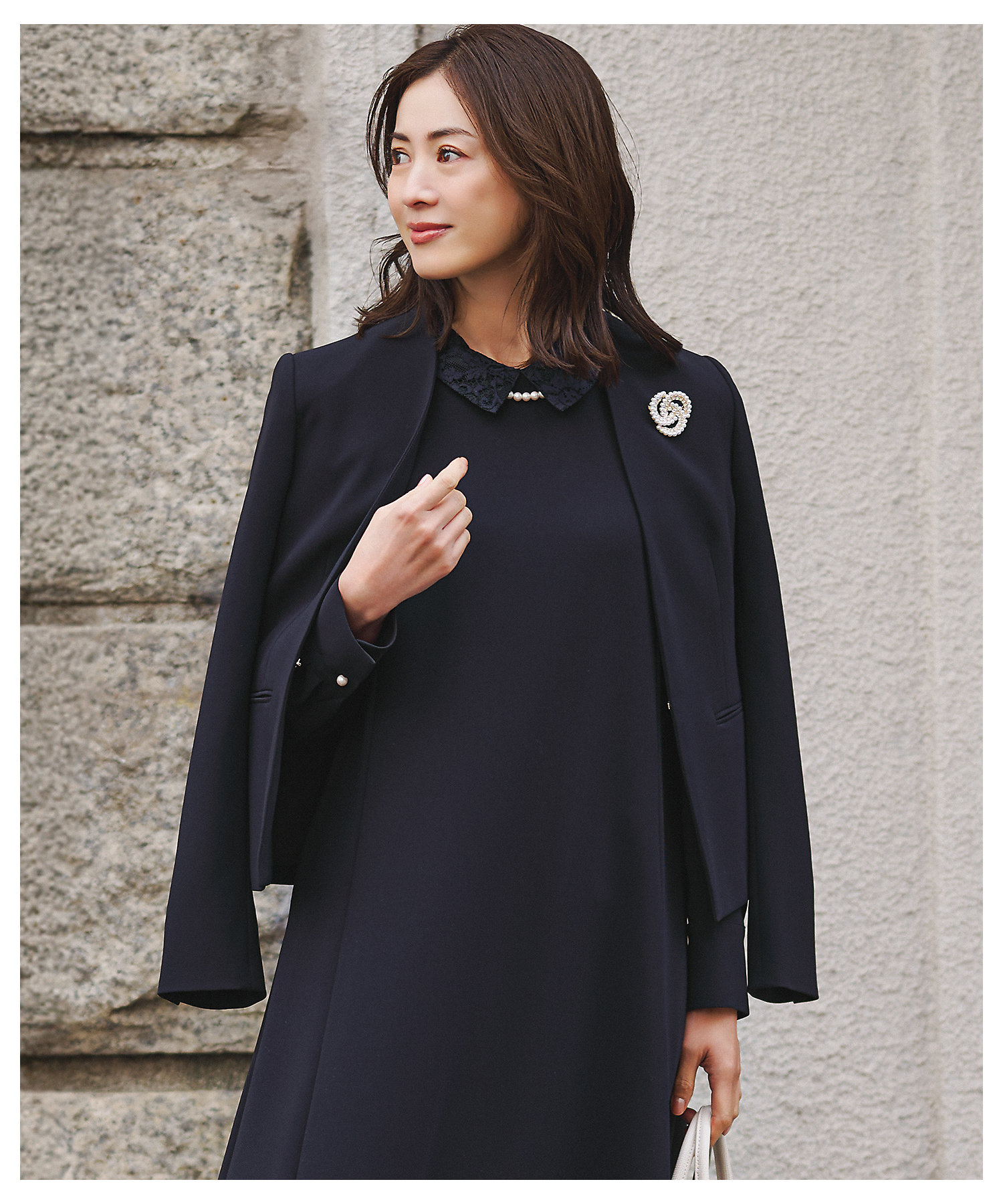 セットアップ対応／洗える】トリアセダブルジョーゼット ノーカラー