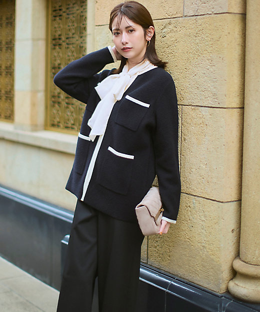 洗える】ミニブークレニット バイカラー ジャケット