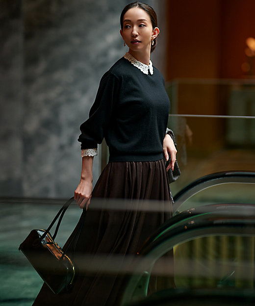 洗える】エンブロイダリー フラワーレースコンビ ニット