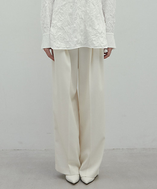 洗える】STEVIA ／ ウール混タックワイドパンツ