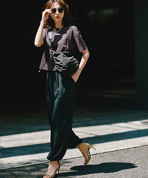 GLOW8月号掲載／洗える】スムースサテン パラシュートパンツ