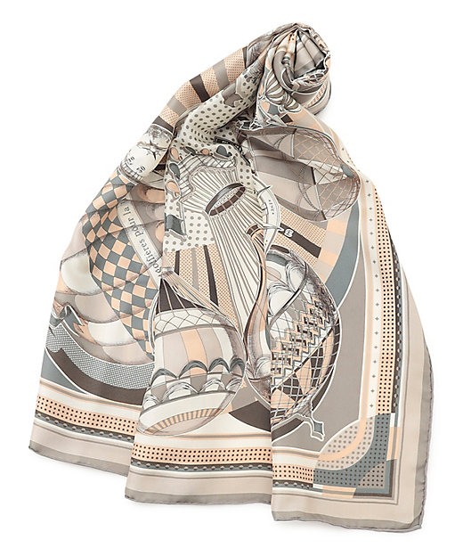 お*も様 マニプリスカーフ／ベージュ×ブルートリミング シルク100