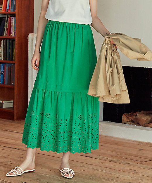 SLOW／一部店舗限定】フラワーエンブロイダリー スカート