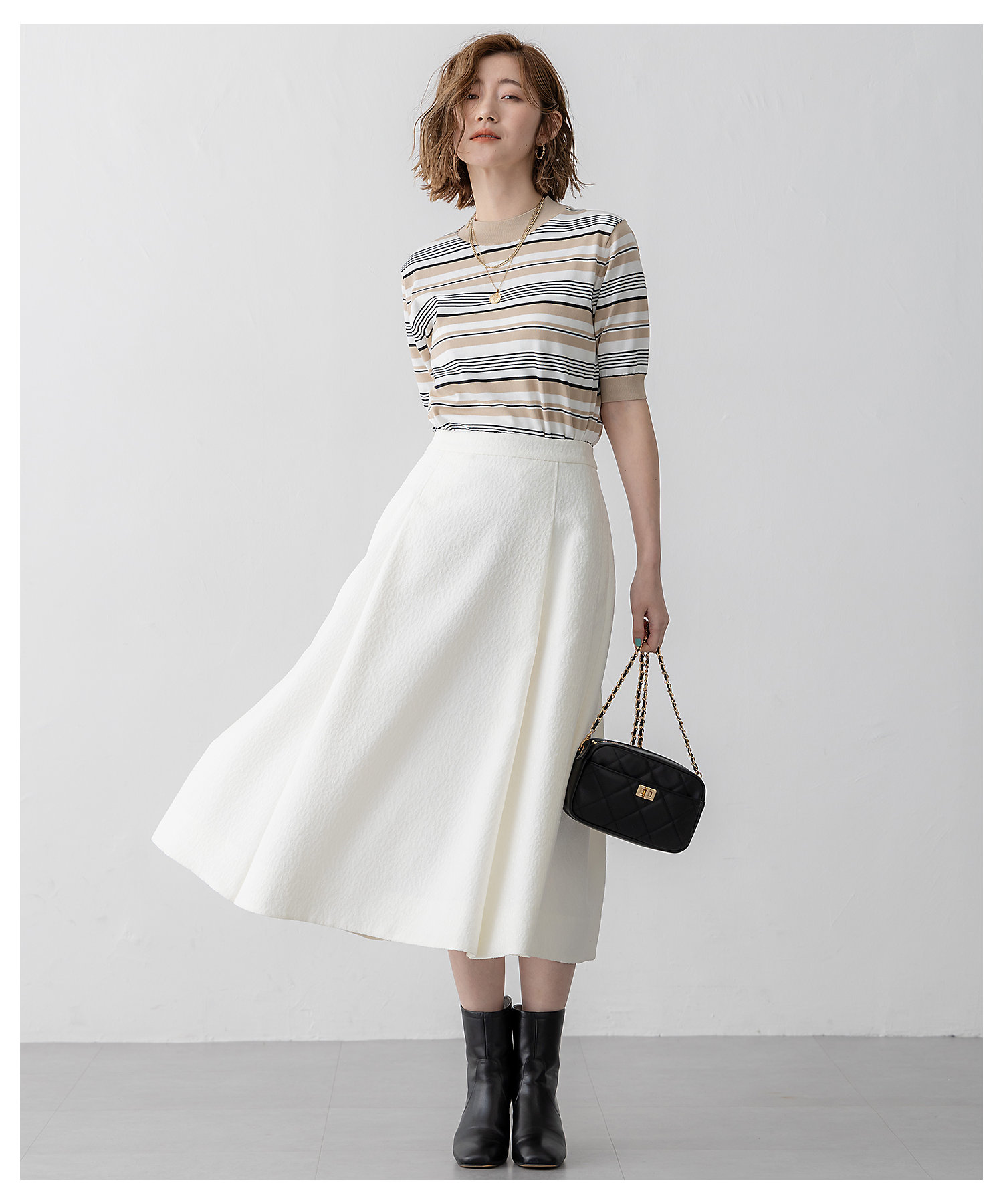 洗える】ジオメトリックジャカード タックフレア スカート