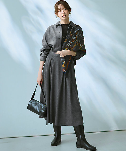 洗える】ウールミルドジャージー タック スカート