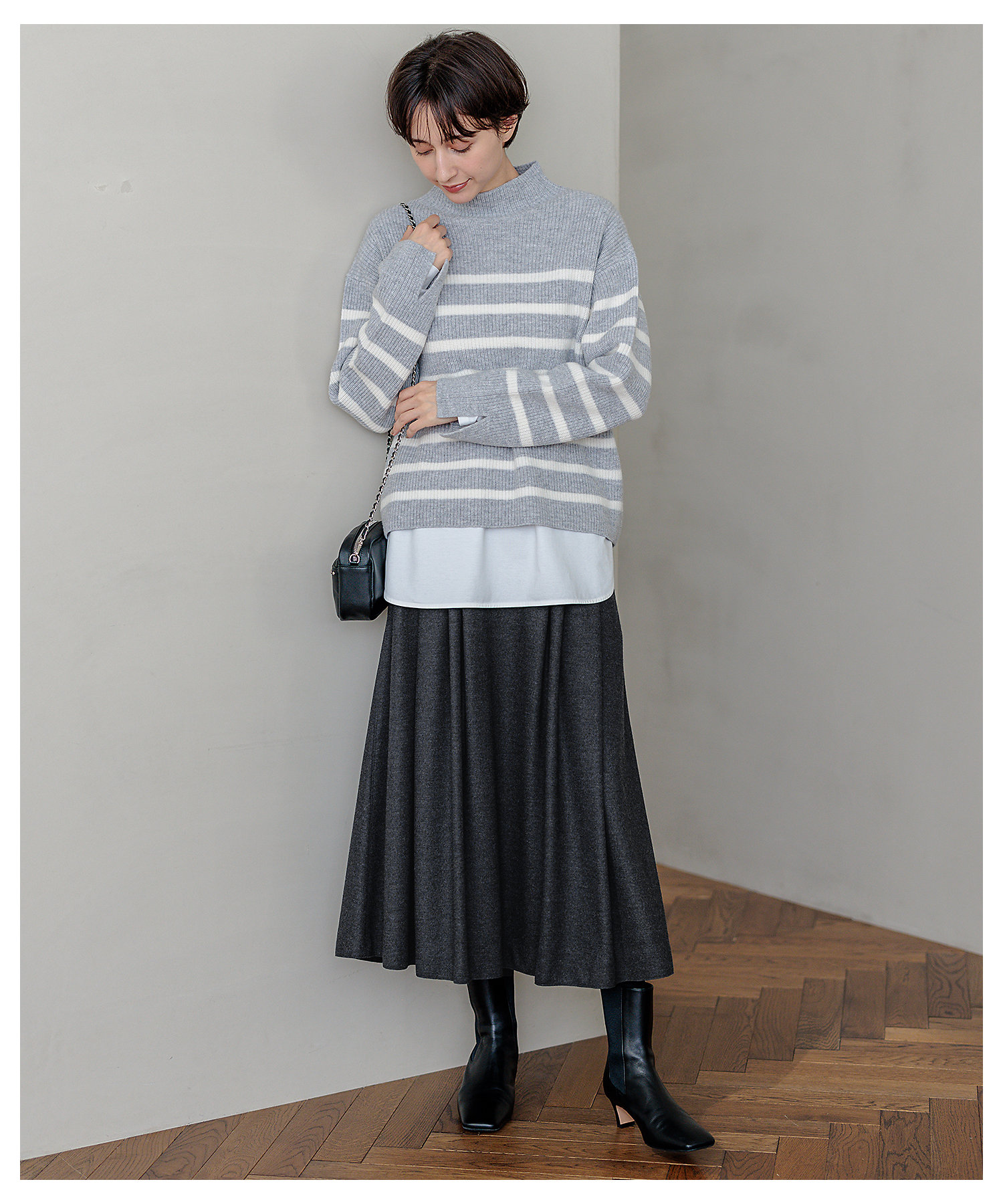 洗える】ウールミルドジャージー タック スカート