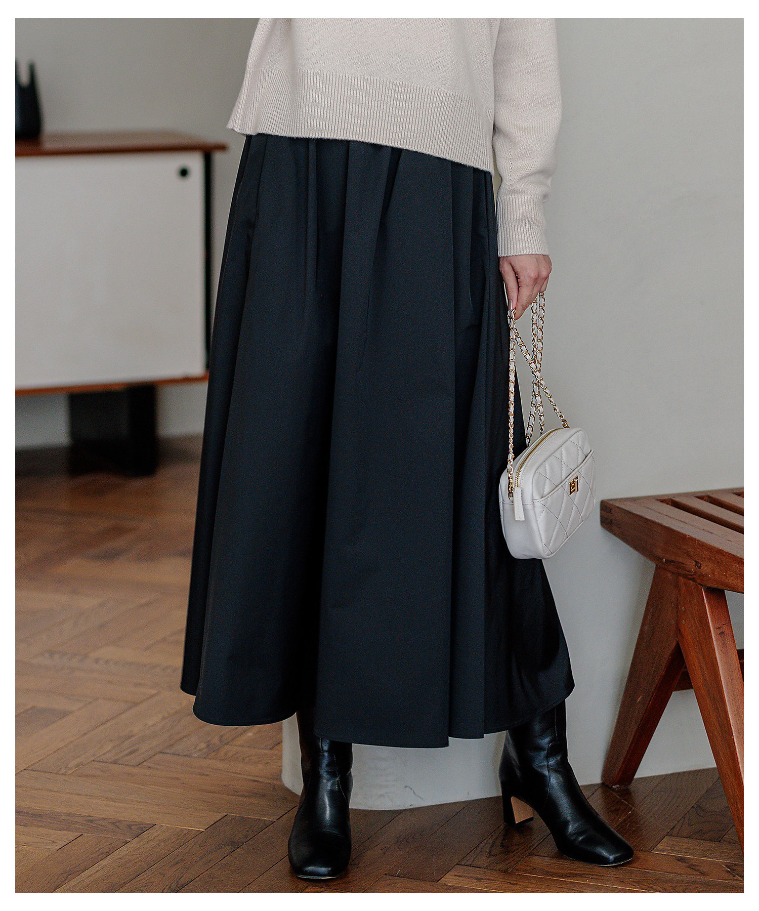 洗える】ブライトタフタ ギャザー スカート（SKWSGS6017